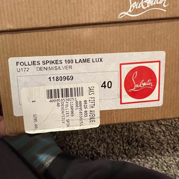 🚨 Christian Lounoutin Follies Spikes 100 Lame Lux Denim/Silver - Picture 5 of 6